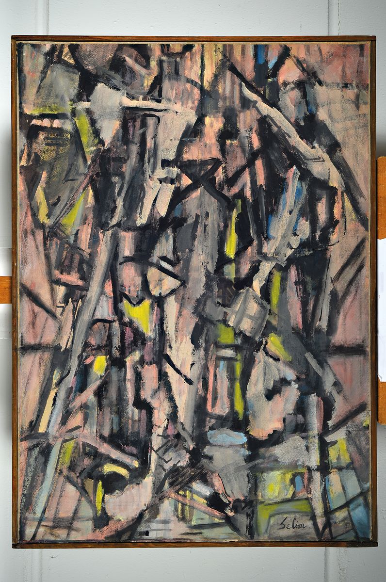 Detail k: Selim Turan, 1915-1994, Istanbul, TürkischerKünstler, Studium an der Ecole d´Art in Paris, hier: Abstrakte Komposition, Acryl/Lwd, rechts unten ...