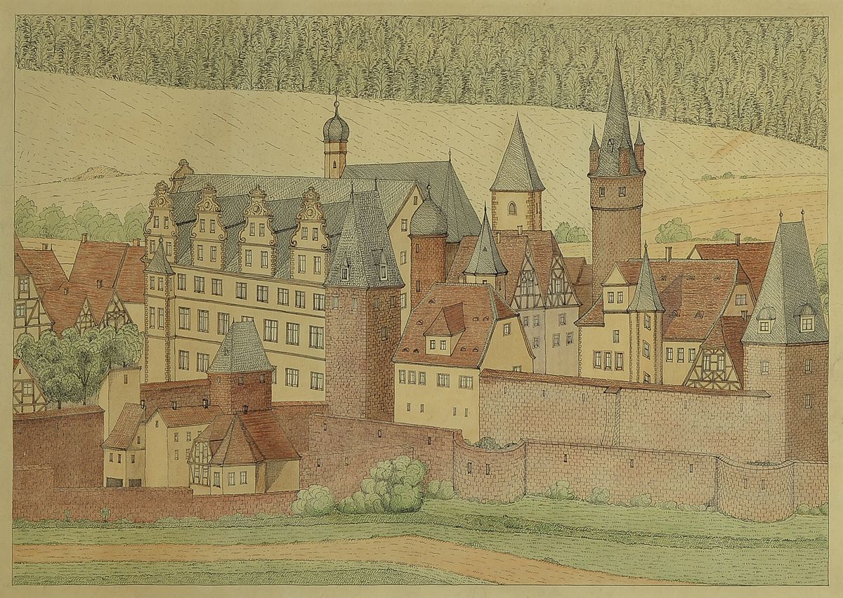 Unbekannter Künstler, deutsch, um 1900, Alt-Kaiserslautern, Federzeichnung koloriert, ca. 36x50cm, PP, u.Gl., R. ca. 70x83cm