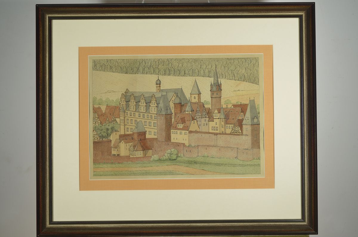 Detail k: Unbekannter Künstler, deutsch, um 1900, Alt-Kaiserslautern, Federzeichnung koloriert, ca. 36x50cm, PP, u.Gl., R. ca. 70x83cm