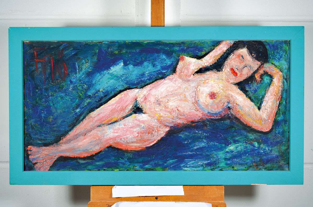 Detail k: Fritz Börner, 1921 Brandis bei Leipzig-1985 Kaiserslautern, bekannter deutscher Expressionist, Schüler von Max Pechstein in Berlin, hier: liegender ...