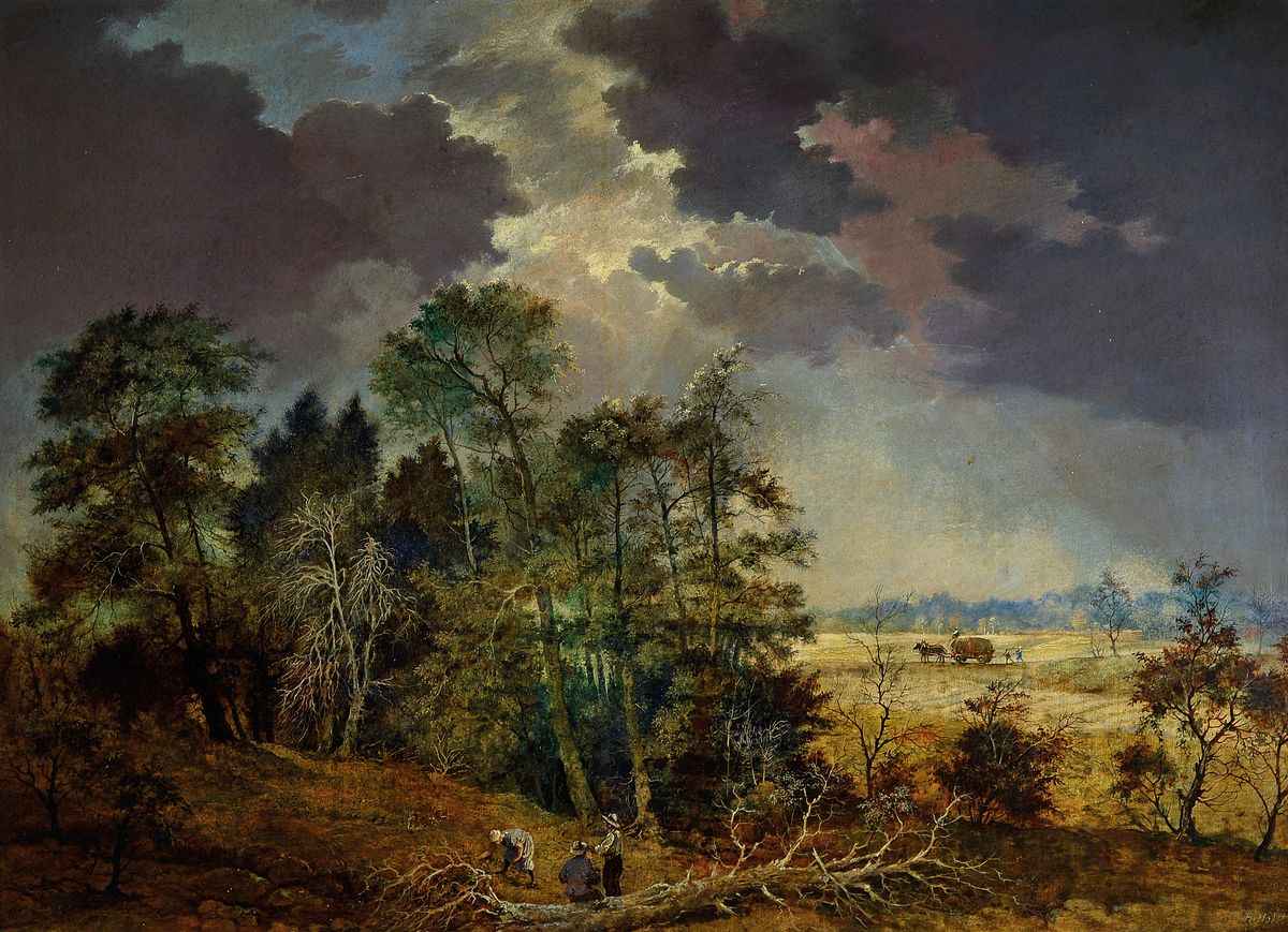 Richard Holst, 1881-1955, Gewitterbild, rückseitig so betitelt, Öl/ Platte, rechts unten signiert, rückseitig altes Ausstellungsetikett ...