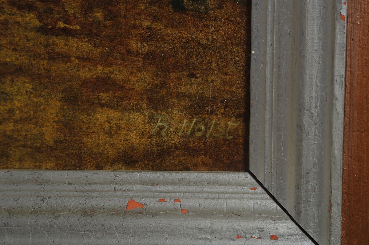 Detail a: Richard Holst, 1881-1955, Gewitterbild, rückseitig so betitelt, Öl/ Platte, rechts unten signiert, rückseitig altes Ausstellungsetikett ...