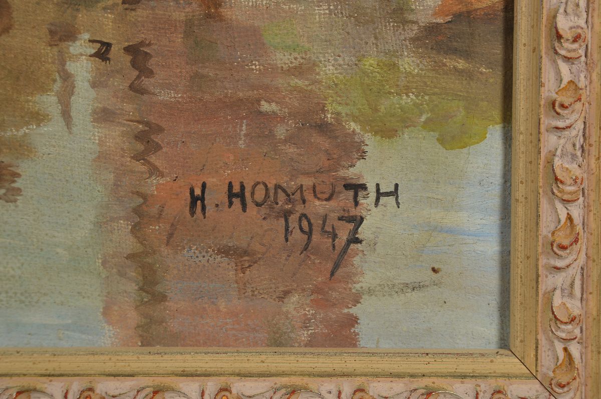 Detail a: Erwin Herman Homuth, 1890-1968, Blick auf die Sandinsel in Breslau, Öl/Lwd, rechts unten signiert und dat. 1947, ca. 60x75cm/ 73x88cm, R.