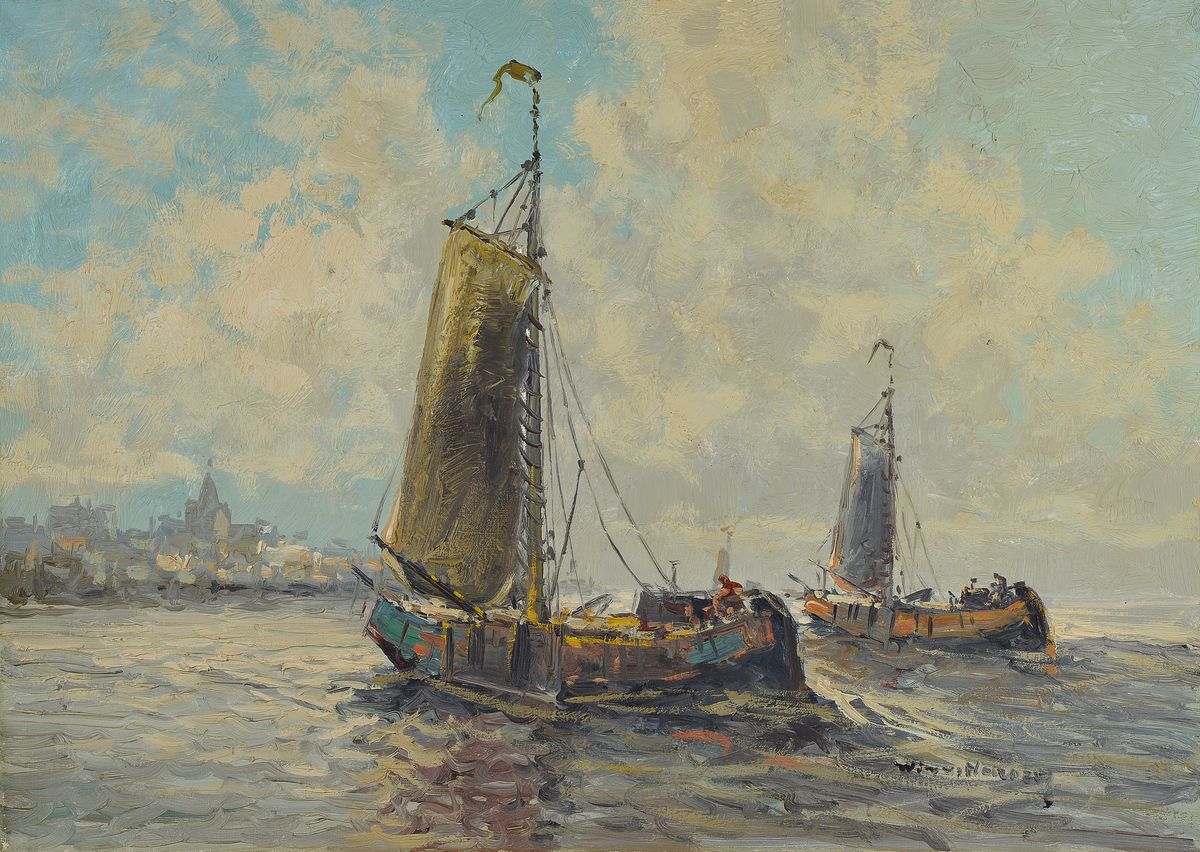 Wim van Norden, 1917-2001, Fischerboote vor der Küste, Öl/Lwd, rechts unten signiert, ca. 50x70cm