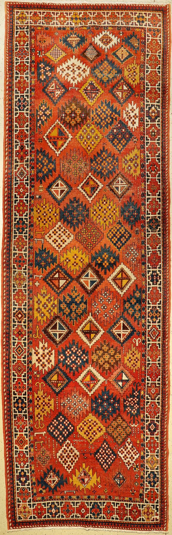 Seltener Karapalpak antik, Kirgizistan, 19.Jhd., Wolle auf Wolle, ca. 456 x 141 cm, seltenes Format, dekorativ, Alters und Gebrauchsspuren, ...
