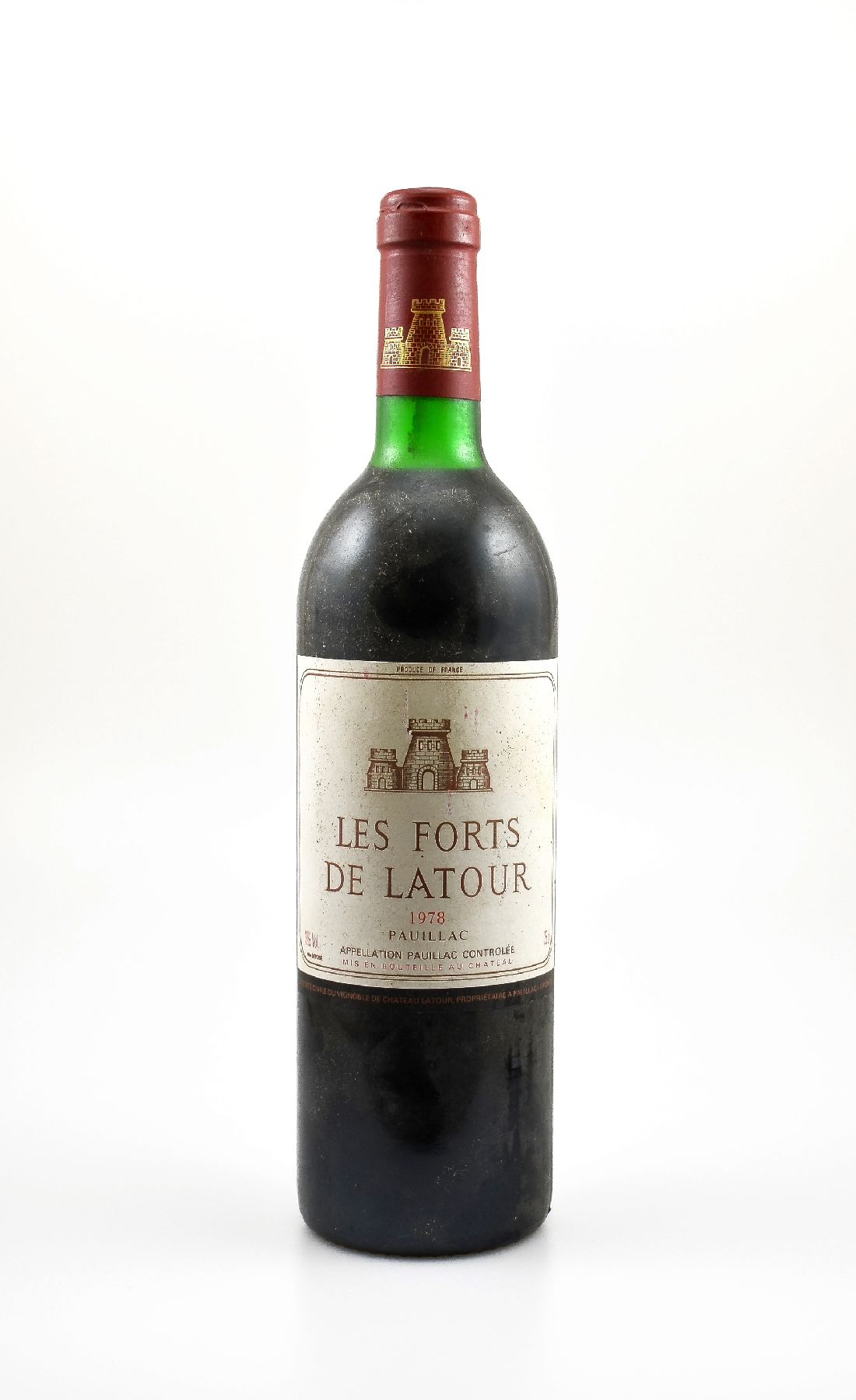 1 Flasche 1978 Les Forts de Latour, Pauillac, 2. Wein von Chateau Latour, ca. 75 cl, 12 % Vol., Füllstand: ca. top shoulder, Etikett l. beschmutzt, ...