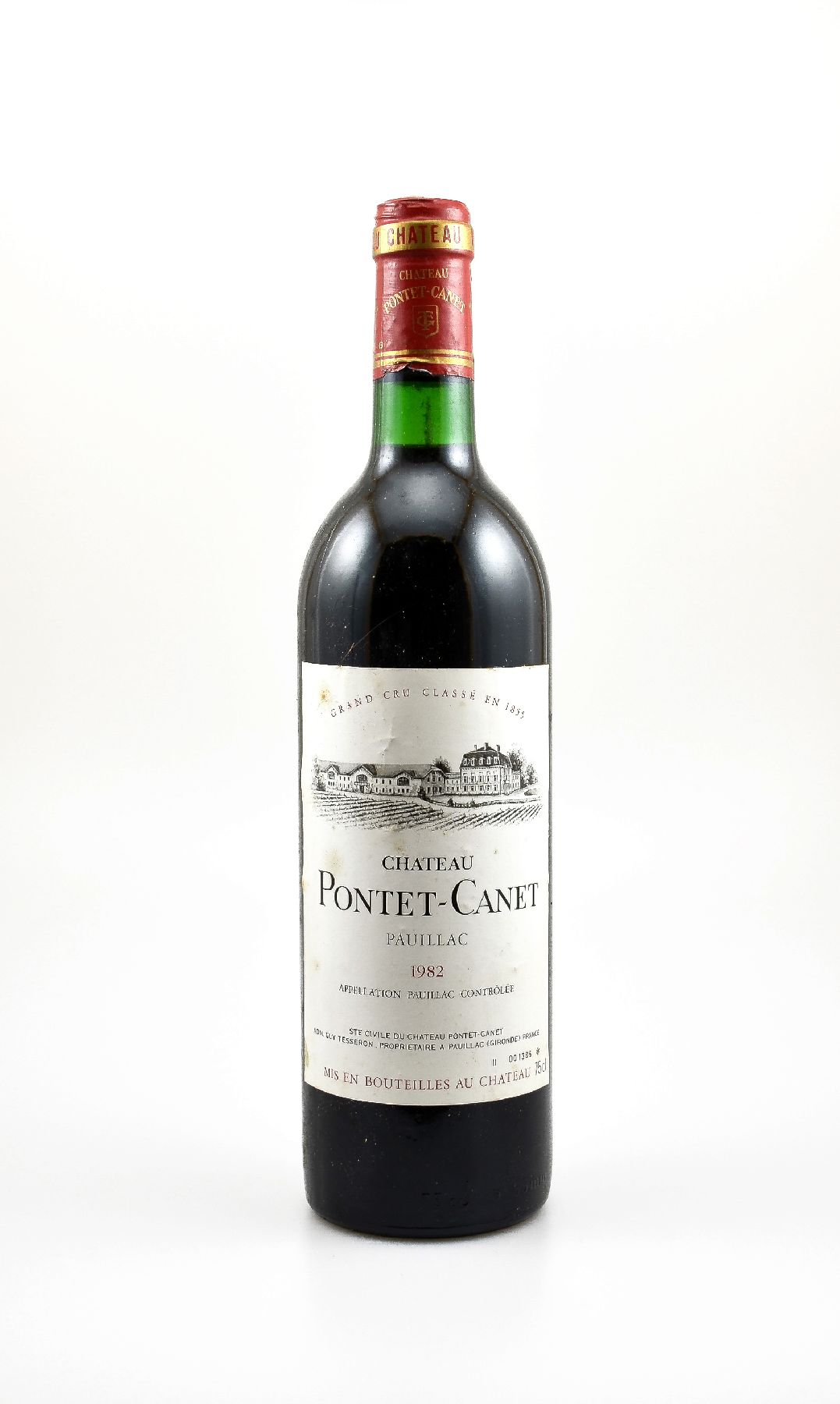 2 Flaschen 1982 Chateau Pontet-Canet, Pauillac, Grand Cru Classe, je ca. 75 cl, Füllstände: je ca. into neck, Etiketten l. besch., bzw. beschmutzt, ...