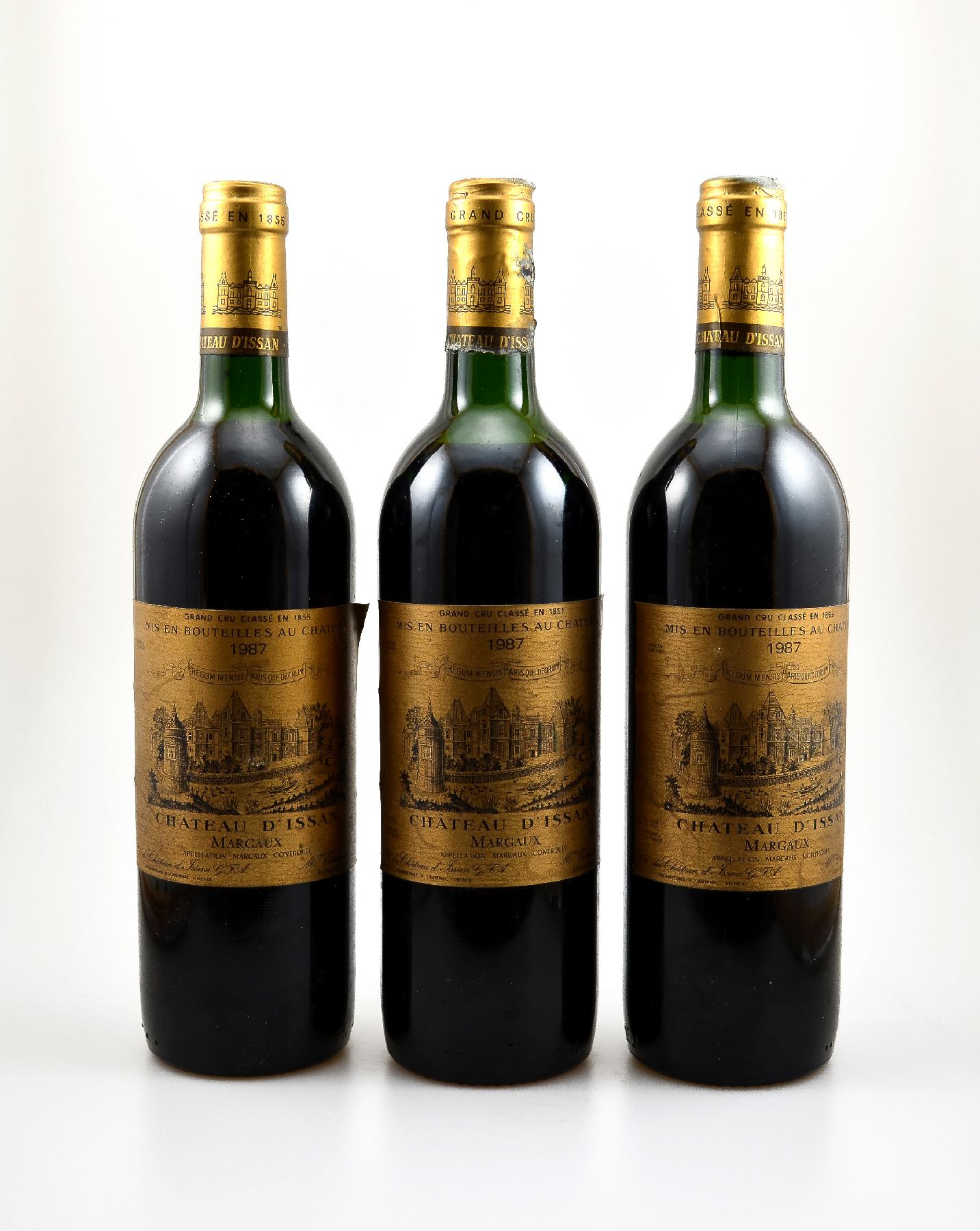 8 Flaschen 1987 Chateau D'ISSAN, Margaux, Grand Cru Classe, je ca. 75 cl, 12 % Vol., Füllstände: ca. 5x upper mid shoulder, 3x top shoulder, ...