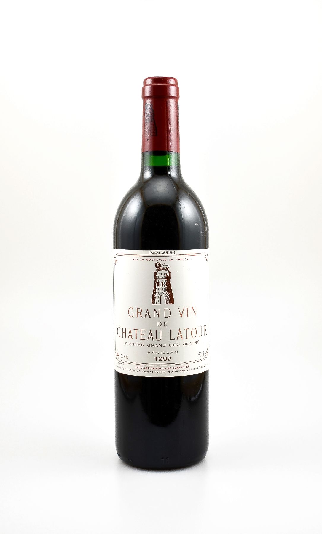 1 Flasche 1992 Chateau Latour, Pauillac, Premier Grand Cru Classe, ca. 75 cl,12,5 % Vol., Füllstand: into neck, hervorragender Erhaltungszustand, im ...