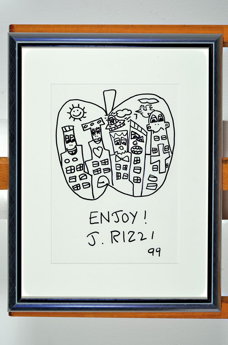 Detail k: James Rizzi, 1950-2011, Filzstiftzeichnung, handsign., dat. 99, unter Glas gerahmt, gesamt ca. 43,4x34 cm