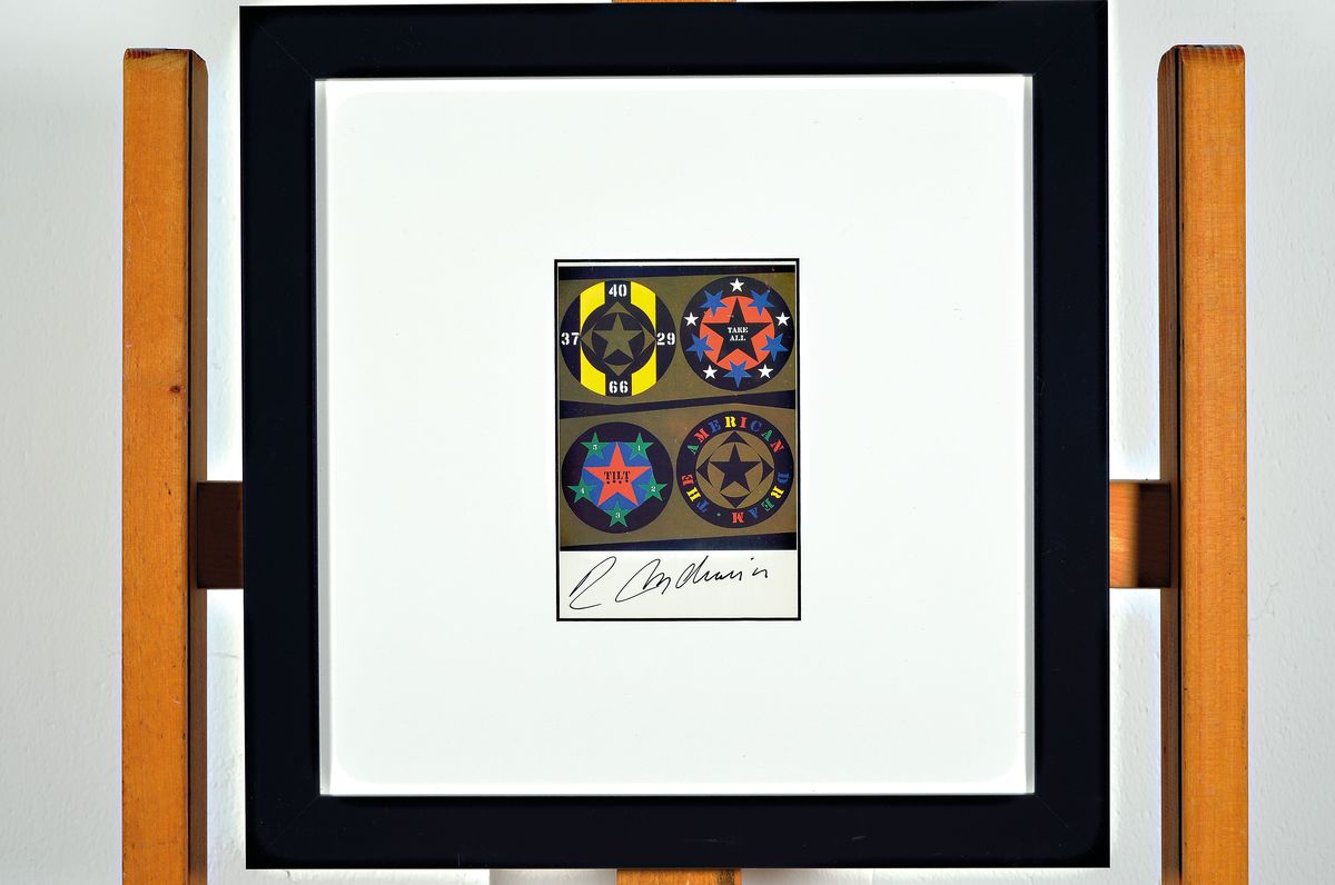 Detail k: Robert Indiana, geb. 1928, Farbserigraphie, sign., unter Glas gerahmt, Motiv ca. 15x10 cm, gesamt ca. 35x35 cm