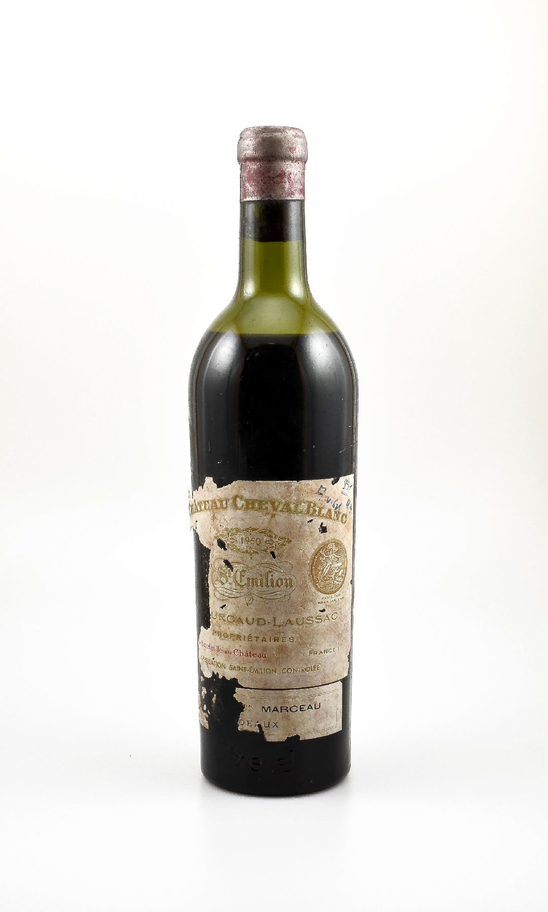 1 Flasche 1950 Chateau Cheval Blanc, Saint-Emilion, 1er Cru Classe, Füllstand: ca. mid shoulder, Etikett besch., Korken in einem gutem Zustand, ...