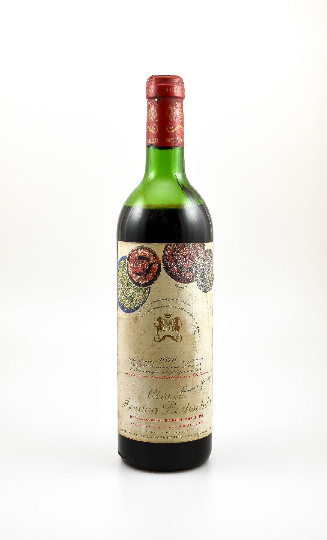 1 Flasche 1978 Chateau Mouton Rothschild, Pauillac, Premier Grand Cru Classe, ca. 75 cl,Füllstand: ca. lower mid shoulder, Etikett min. beschmutzt, ...