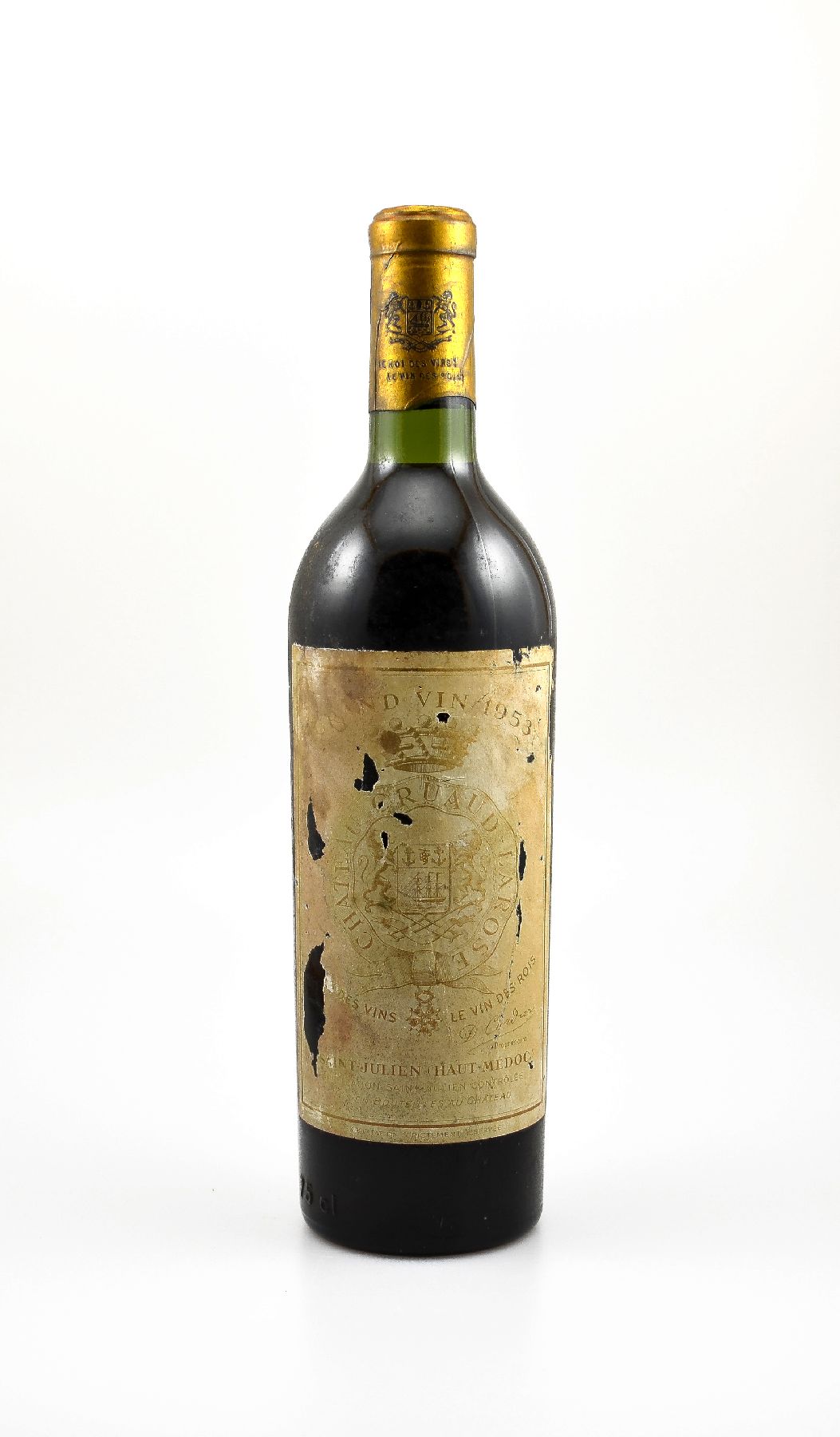 1 Flasche 1953 Chateau Gruaud-Larose, Saint-Julien, Füllstand: ca. into neck, Etikett besch., unverkostet, Provenienz: Aus einer privaten ...