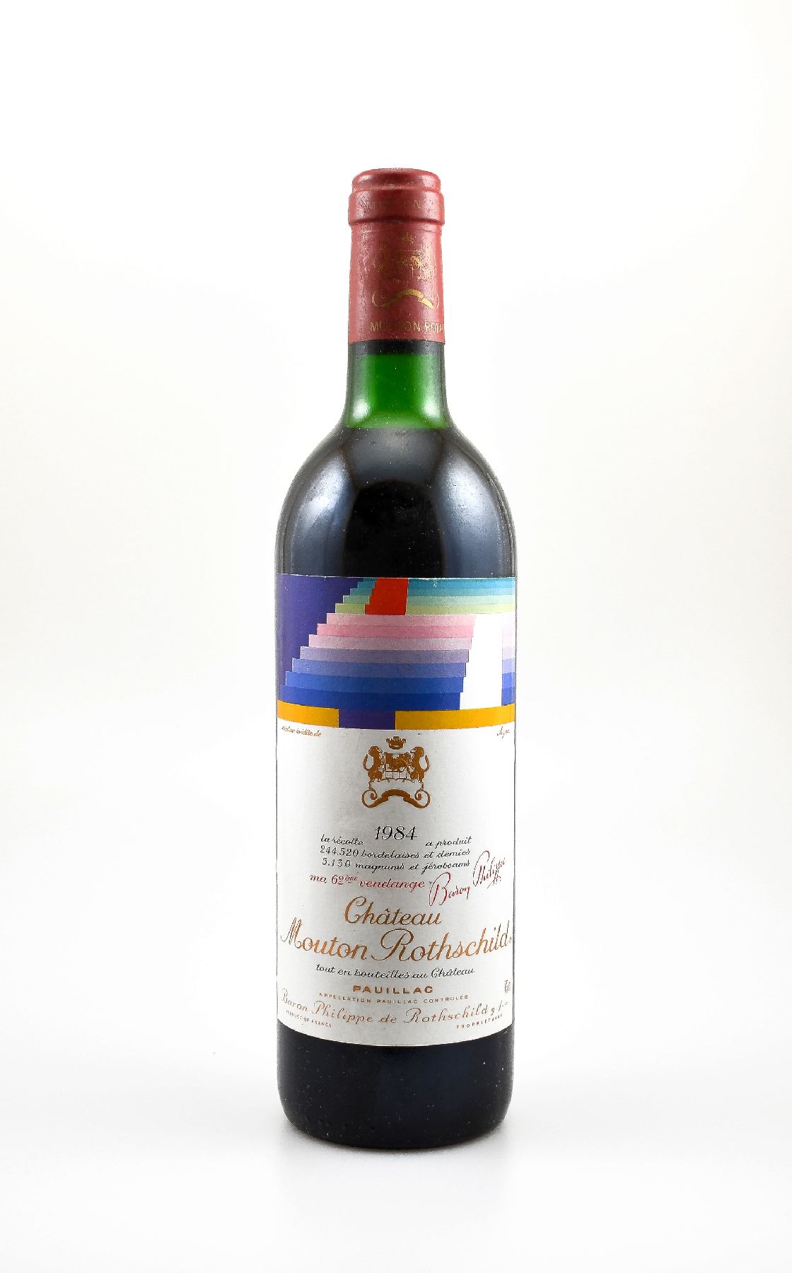 1 Flasche 1984 Chateau Mouton Rothschild, Pauillac, Premier Grand Cru Classe, ca. 75 cl,Füllstand: ca. top shoulder, unverkostet, Künstleretikett: ...