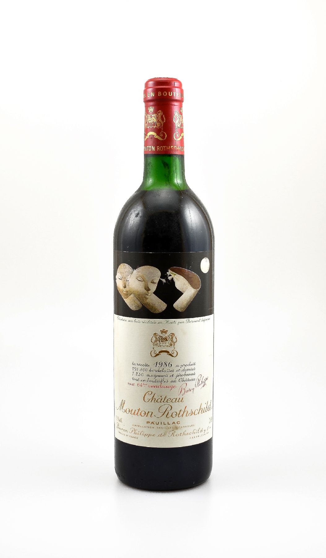 1 Flasche 1986 Chateau Mouton Rothschild, Pauillac, Premier Grand Cru Classe, ca. 75 cl,12,5 % Vol., Füllstand: ca. upper mid shoulder, guter ...