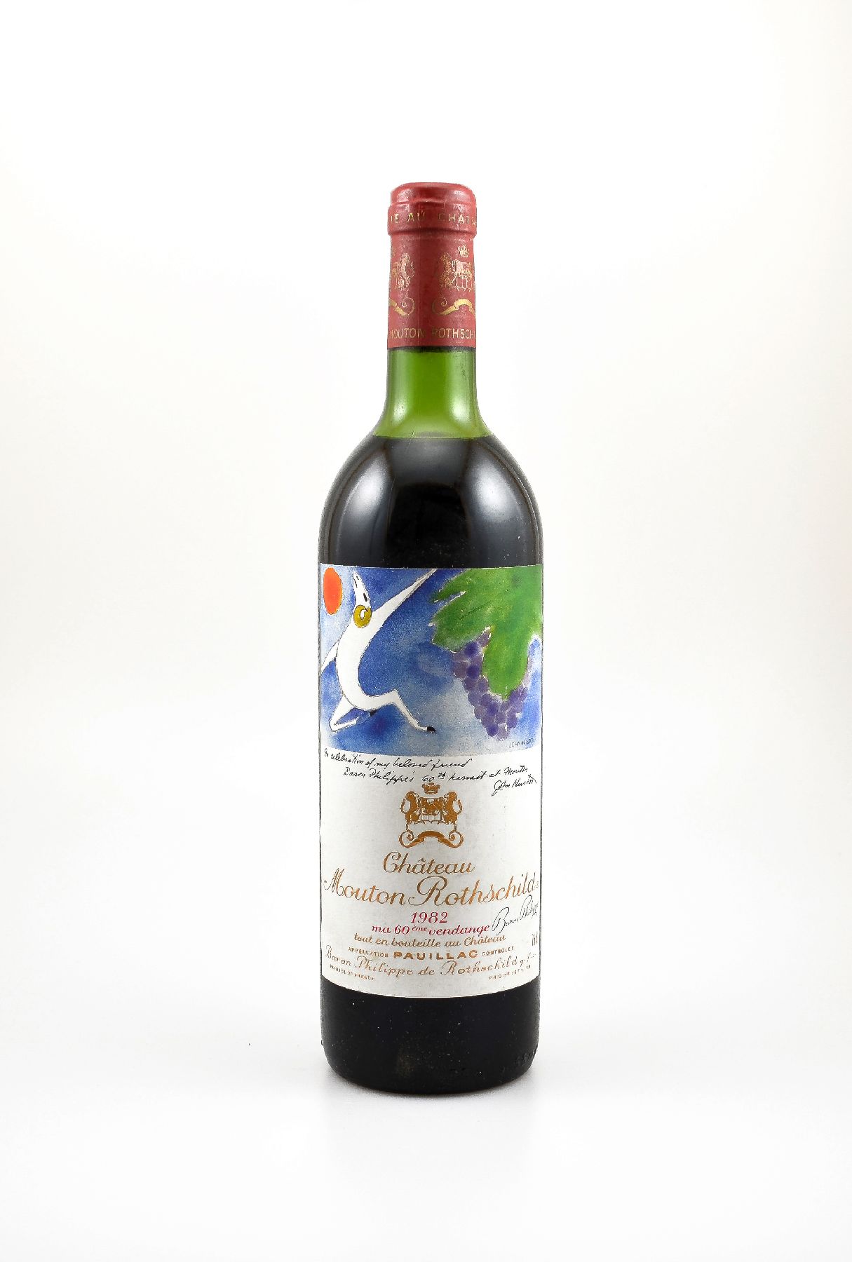 1 Flasche 1982 Chateau Mouton Rothschild, Pauillac, Premier Grand Cru Classe, ca. 75 cl,Füllstand: ca. upper mid shoulder, guter Erhaltungszustand, ...