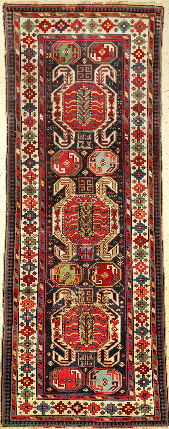 Feiner Talisch antik, (Lenkoran Muster), Kaukasus, Ende 19.Jhd., Wolle auf Wolle, ca. 253 x 95 cm, selten, feine Qualität, EHZ: 4
