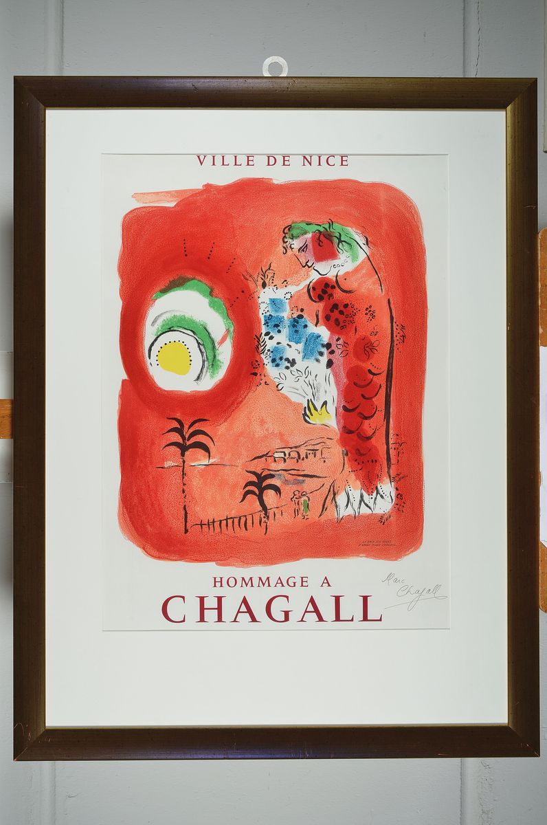 Detail k: Marc Chagall, 1887-1985, Ausstellungsplakat,Lithografie, drucksign., unter Glas gerahmt, ca. 87x67 cm