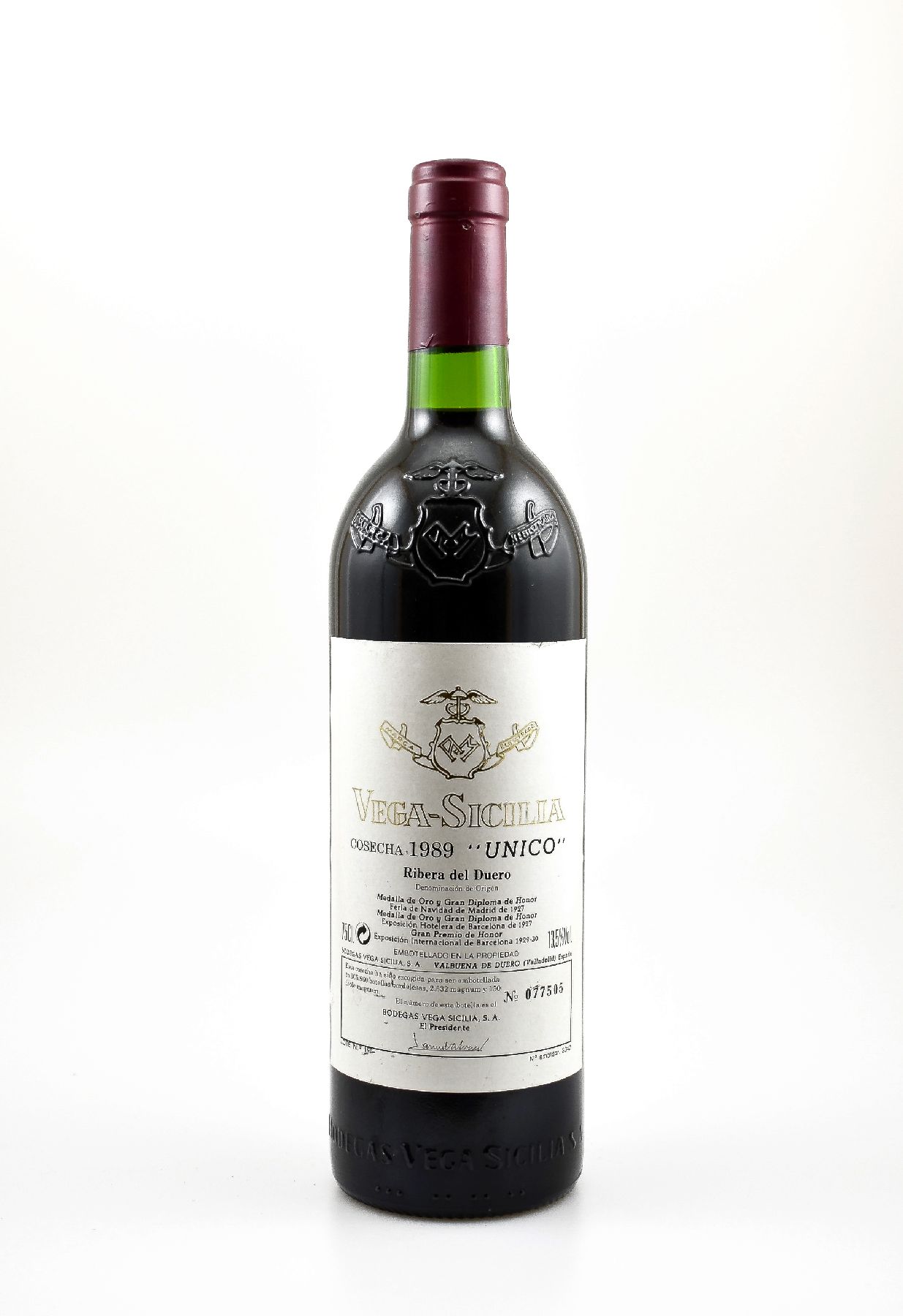 1 Flaschen 1989 Vega-Sicilia Unico, Ribera del Duero, ca. 75 cl, 13,5 % Vol., Füllstand: ca. into neck, hervorragender Erhaltungszustand, ...