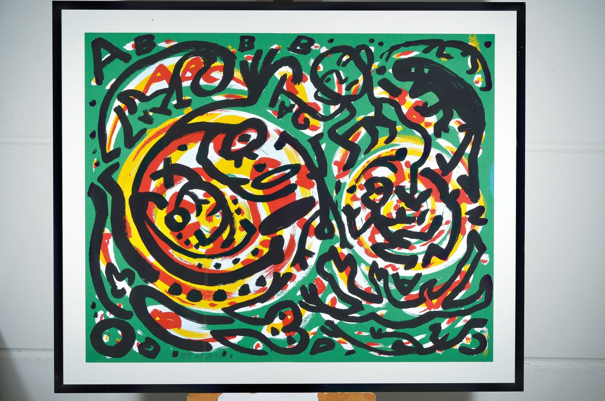 Detail k: A. R. Penck, 1939-2017, ohne Titel, Farbserigraphie, links unten signiert und nummeriert 34/55, ca. 87x107cm/104x122cm, unter Glas gerahmt