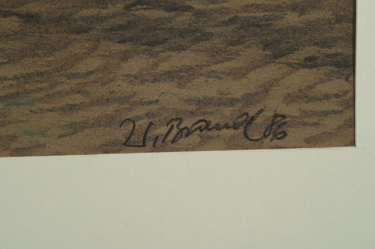 Detail a: Werner Brand, geb. 1933 Löbbau, lebt und arbeitet in der Pfalz, hier: Bei Römerberg, Pastell auf Papier, signiert und datiert (19)86, Passepartout, ...