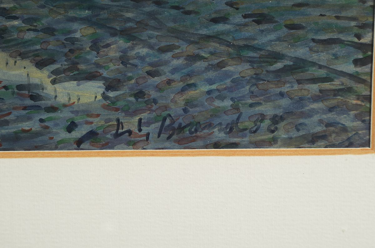 Detail a: Werner Brand, geb. 1933 Löbau, Sonnenuntergang zwischen Hardt und Kuhardt (so auch rückseitig bezeichnet), signiert, datiert 1998, Passepartout ...