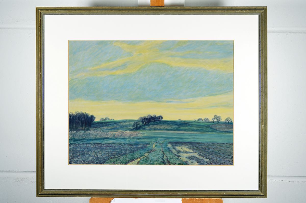 Detail k: Werner Brand, geb. 1933 Löbau, Sonnenuntergang zwischen Hardt und Kuhardt (so auch rückseitig bezeichnet), signiert, datiert 1998, Passepartout ...