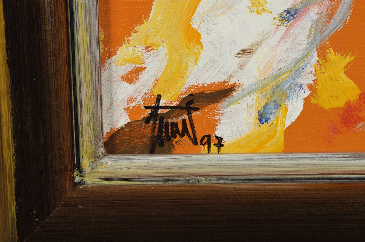 Detail a: Georg Günter Zeuner, 1923 Dresden -, 2011 Speyer, Engel in Gelb,, Acryl/Leinwand, signiert und dat. 1997, ca. 30 x 23 cm, Rahmen, 44 x 38 cm, verso ...