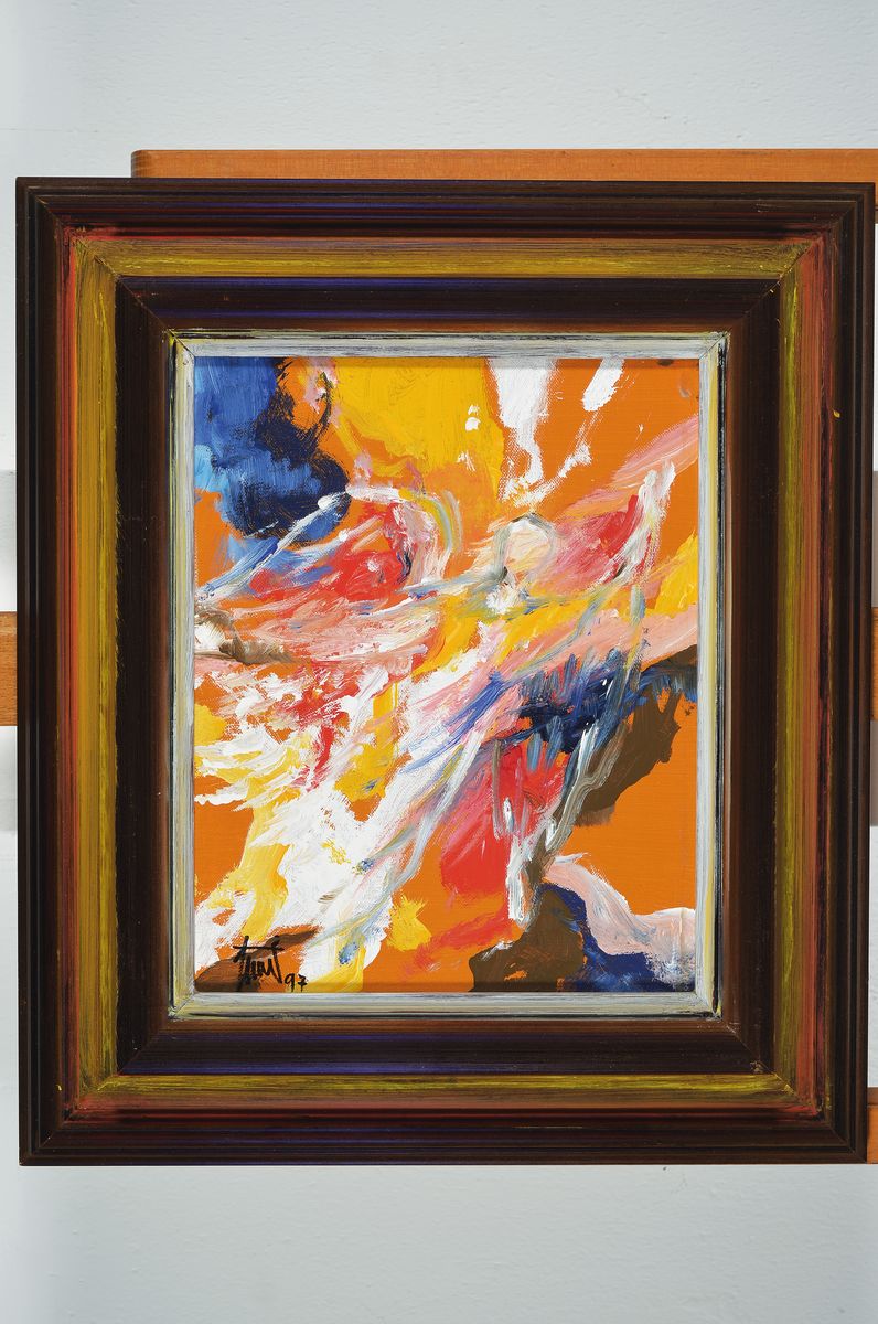 Detail k: Georg Günter Zeuner, 1923 Dresden -, 2011 Speyer, Engel in Gelb,, Acryl/Leinwand, signiert und dat. 1997, ca. 30 x 23 cm, Rahmen, 44 x 38 cm, verso ...
