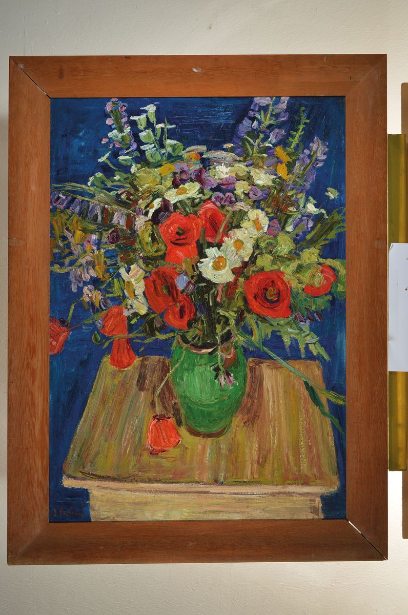 Detail k: Arnold Balwé, 1898 Dresden-1983 Feldwies/Chiemsee, Großer Blumenstrauß, Öl/Lwd, doubliert, links unten signiert A. Balwé, ca. 100x70cm/120x90cm, ...