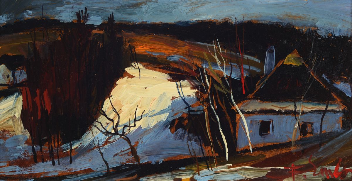 Frantisek Emler, 1912 Pschelautsch - 1992 Prag, zwei Gemälde, verschneite Dorfansichten, Öl/Platte, beide re. u. in rot signiert, ca. 22 x 22 ...