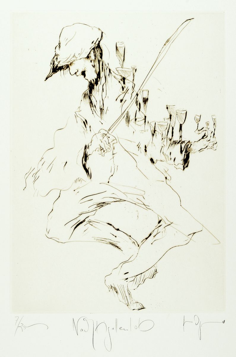 Gertrude Degenhard, geb. 1940, Radierung, Nachtigallen lob, num. 7/25, handsigniert, ca. 34.5 x 24.5 cm, Blattmaß: ca. 53 x 39 cm, unter Glas, Rahmen