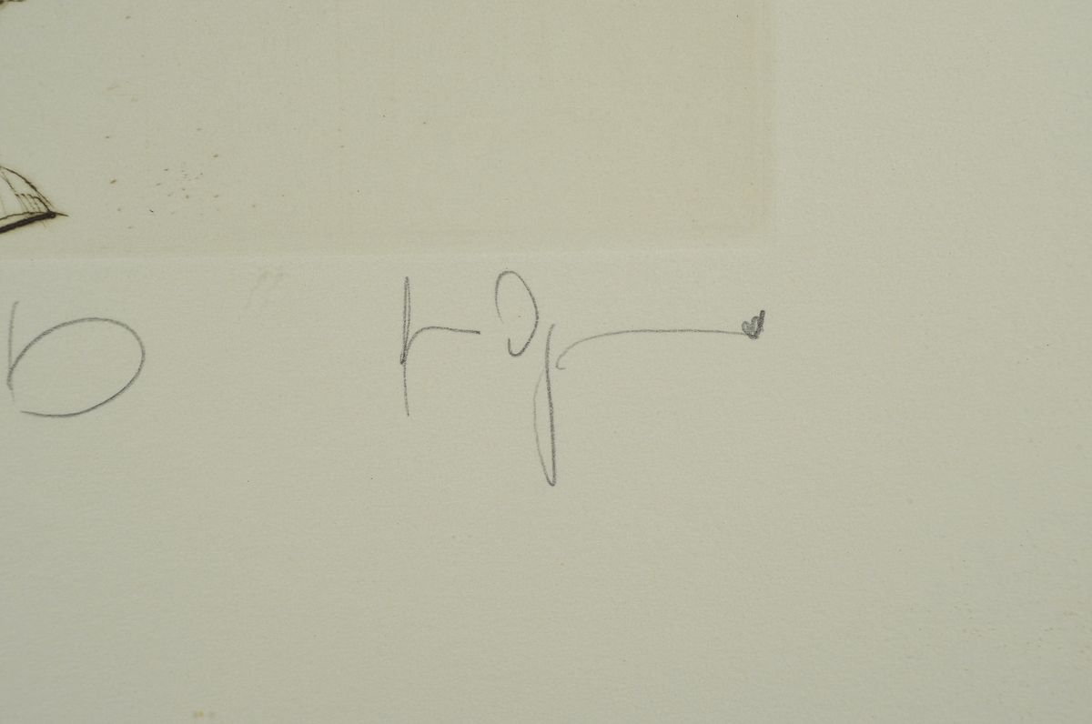 Detail a: Gertrude Degenhard, geb. 1940, Radierung, Nachtigallen lob, num. 7/25, handsigniert, ca. 34.5 x 24.5 cm, Blattmaß: ca. 53 x 39 cm, unter Glas, Rahmen