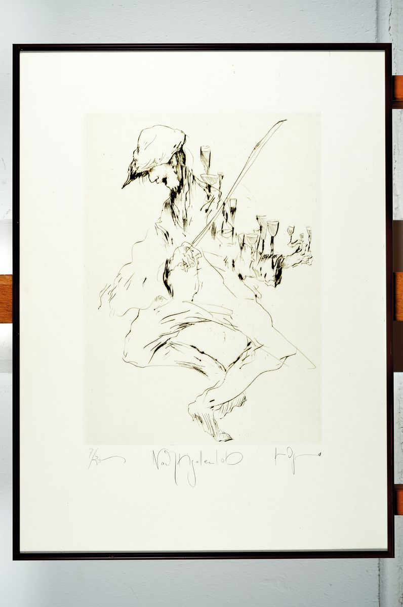 Detail k: Gertrude Degenhard, geb. 1940, Radierung, Nachtigallen lob, num. 7/25, handsigniert, ca. 34.5 x 24.5 cm, Blattmaß: ca. 53 x 39 cm, unter Glas, Rahmen