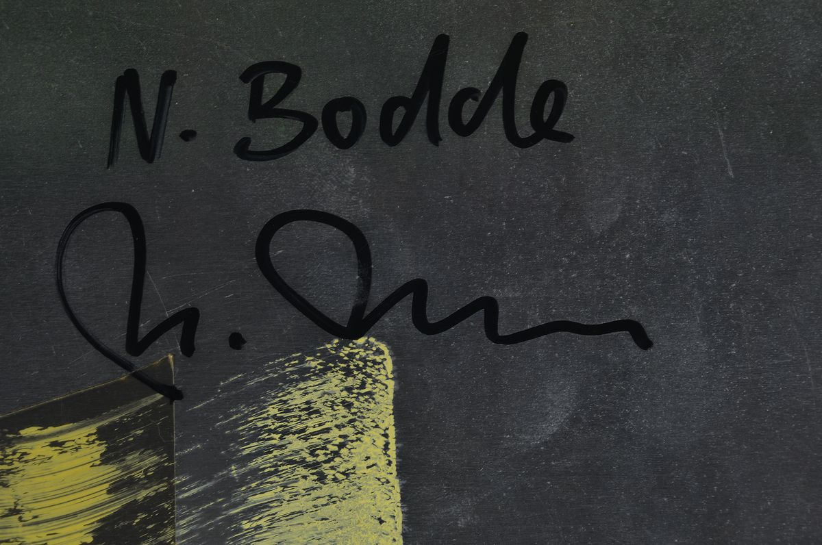 Detail a: Nicholas Bodde, geb. 1962, Acryl/Aluminiumplatte, verso bezeichnet No. 52und signiert, o.T. 2000, ca. 70 x 29.5 cm leichte Gebrauchsspuren