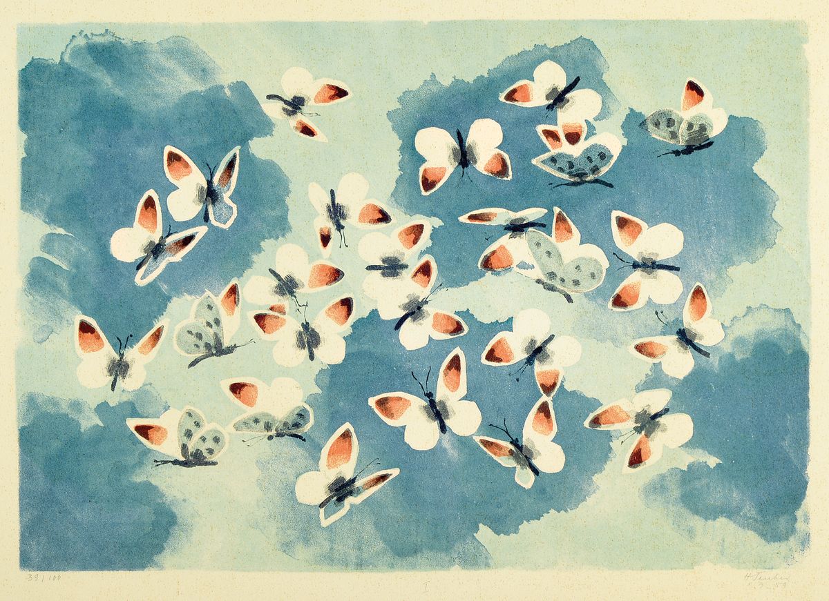 Hermann Teuber, Dresden 1894 - 1985 München, Schmetterlingsflug I,II und III, drei Lithographien, alle handsigniert und num. 39/100, handsigniert ...