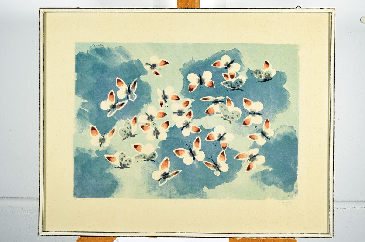 Detail k: Hermann Teuber, Dresden 1894 - 1985 München, Schmetterlingsflug I,II und III, drei Lithographien, alle handsigniert und num. 39/100, handsigniert ...