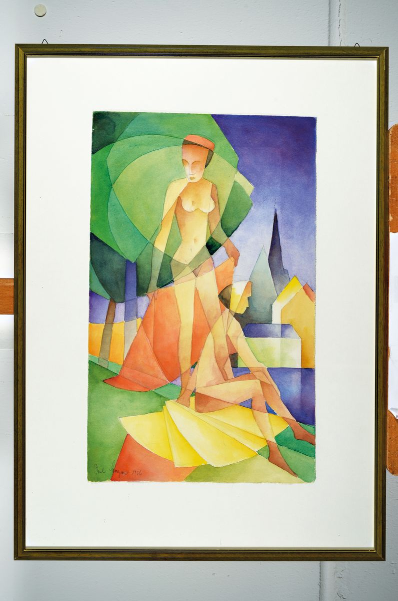 Detail k: Paul Magar, 1909 Altenahr - 2000 Bonn, bekannter Bonner Maler, hier Freundinnen, Aquarell, signiert, leichte Altersspuren, ca. 52 x 32 cm, unter ...