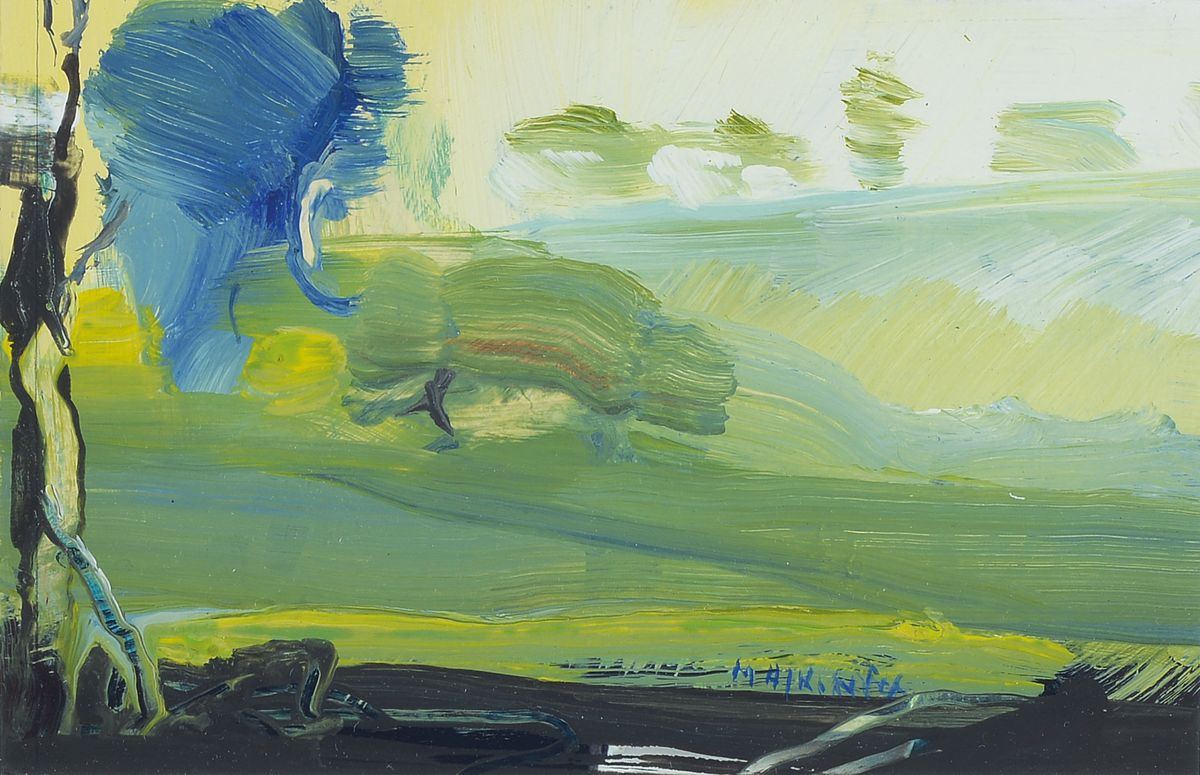 Gerd Mackensen, 1949 Nordhausen, lebt in Sondershausen, hier sechs Acrylgemälde, betitelt: Kyffhäuser u. Weg aus dem Tal von 2004; Zwei Apfelbäume ...
