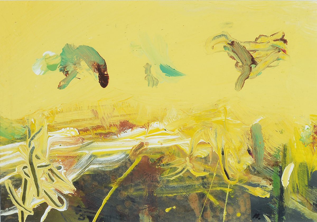 Detail b: Gerd Mackensen, 1949 Nordhausen, lebt in Sondershausen, hier sechs Acrylgemälde, betitelt: Kyffhäuser u. Weg aus dem Tal von 2004; Zwei Apfelbäume ...