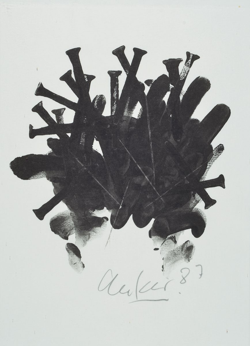 Günther Uecker, geb. 1930, Litho, Nagelbild, signiert und dat. 87, ca. 30 x 22 cm, unter Glas, Rahmen: 32 x 23.5 cm