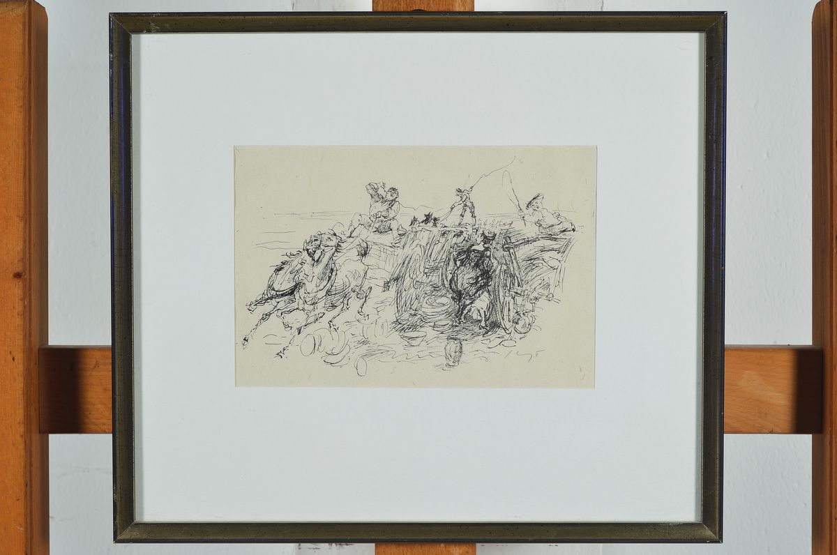 Detail l: Max Slevogt, 1868 Landshut - 1932 Neukastel,zwei Lithographien: "der gelernte Jäger" von 1924, Rümann 30/b handsigniert , ca. 10.8 x 16.8 ...