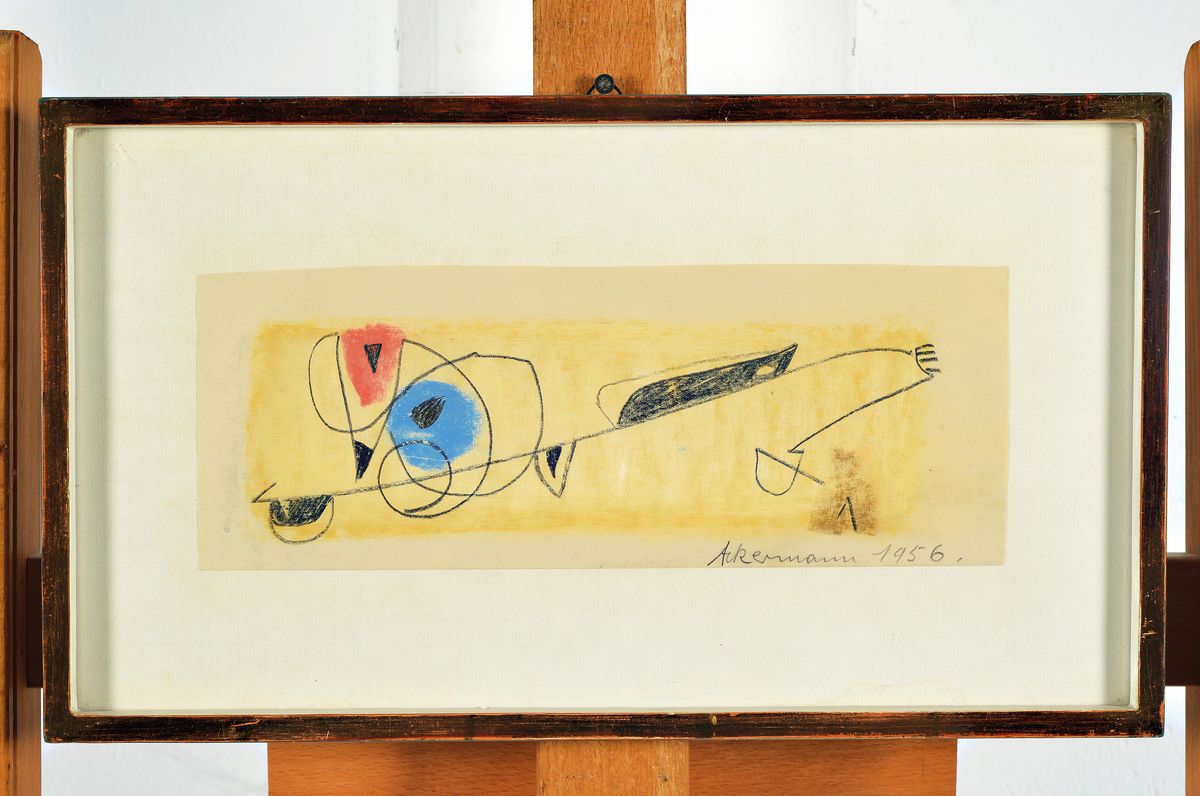 Detail k: Max Ackermann, 1887 - 1975, Mischtechnik, Bleistift- und Buntstift und Kreide, auf Papier, handsigniert, verso mit Bleistift bez. MAX9167, ca. 10 x ...