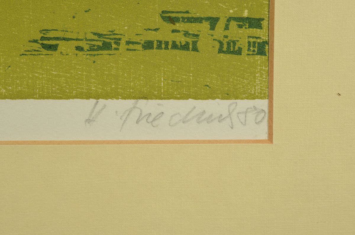 Detail b: Heinz Friedrich, 1924-2018 Schwetzingen, 2 Farbholzschnitte, 1 x Deutsches Tor Landau, von 1980, signiert, num. 34/100, ca. 40x50cm; Katze, von 1987, ...