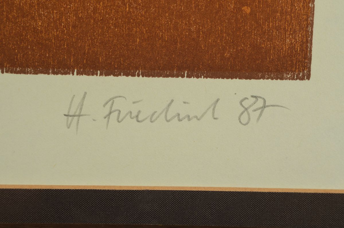 Detail c: Heinz Friedrich, 1924-2018 Schwetzingen, 2 Farbholzschnitte, 1 x Deutsches Tor Landau, von 1980, signiert, num. 34/100, ca. 40x50cm; Katze, von 1987, ...