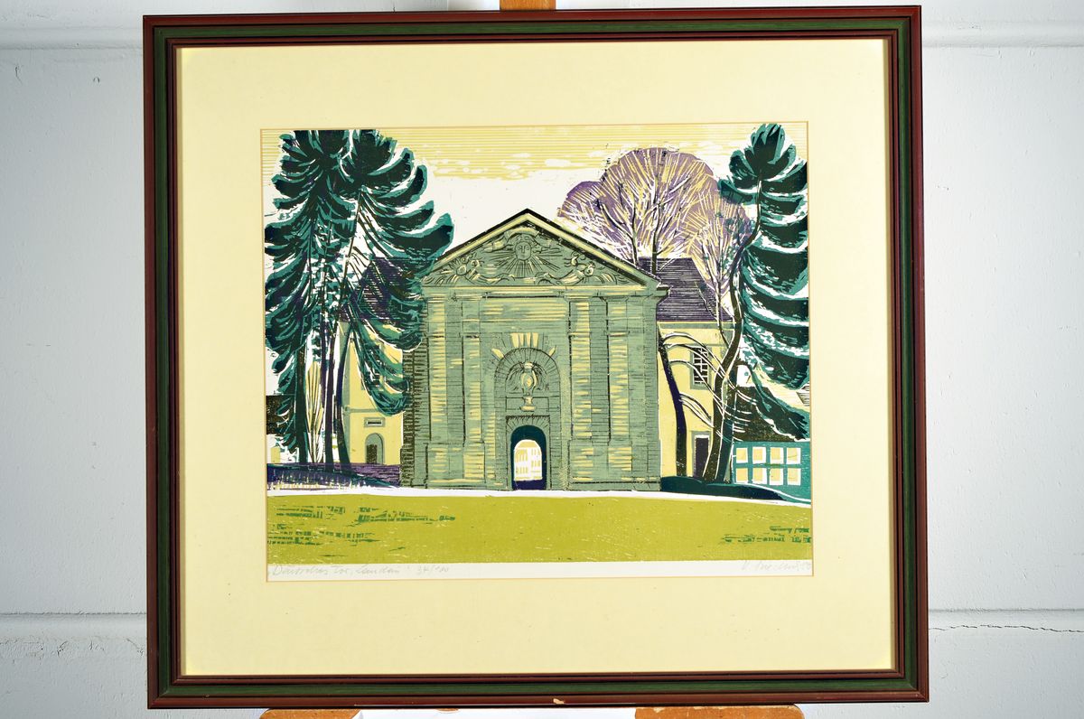 Detail k: Heinz Friedrich, 1924-2018 Schwetzingen, 2 Farbholzschnitte, 1 x Deutsches Tor Landau, von 1980, signiert, num. 34/100, ca. 40x50cm; Katze, von 1987, ...
