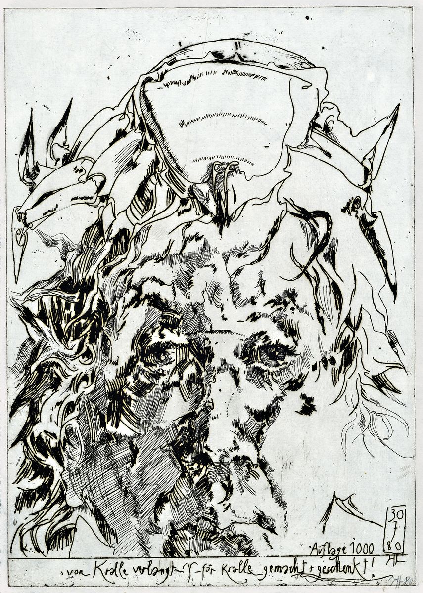 Horst Janssen, 1929-1995, von Kralle verlangt, Radierung von 1980, Auflage 1000 Exempl., ca. 31x22cm
