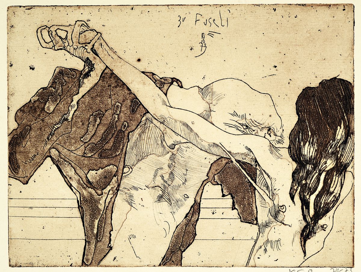 Horst Janssen, 1929-1995, Alp zu Füssli, Radierung von 1973, Probedruck, handsigniert, ca. 19x25cm