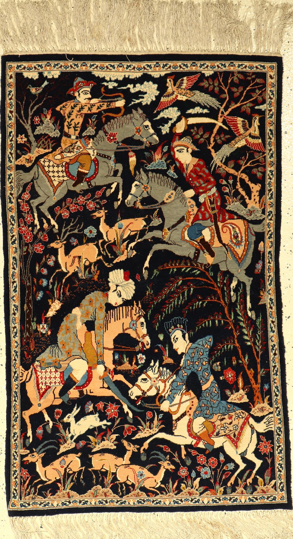 Feiner Esfahan alt, Persien, ca. 50 Jahre, Korkwolle auf Seide, ca. 109 x 64 cm, (HuntingDesign), EHZ: 2